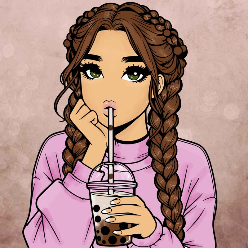 realistic girl with braided hair drinking boba