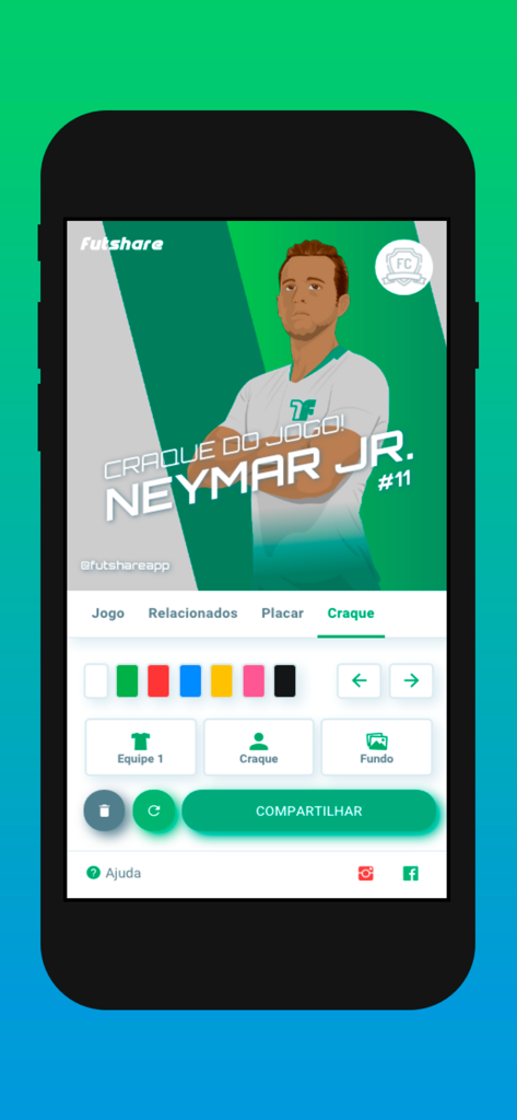 futshare - Interface of the Futshare app for creating a customizable Player of the Match social media graphic