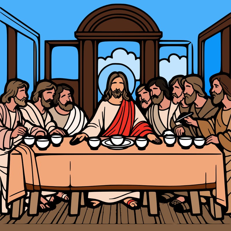 jesus shares the last supper with twelve apostles