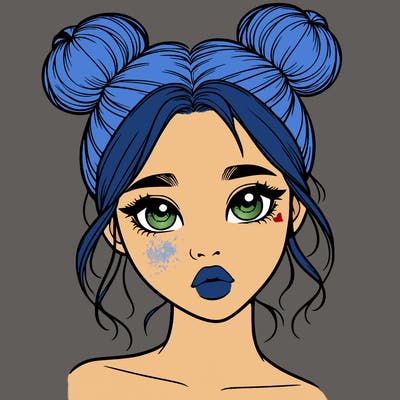 realistic girl with two buns on her head