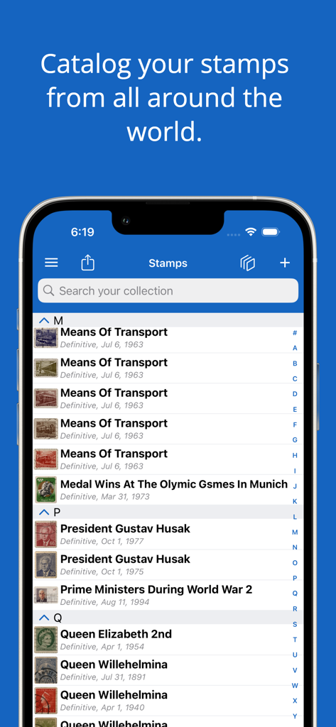 iCollect Stamps: Scanner List - A list of stamps from around the world organized in the iCollect Stamps app