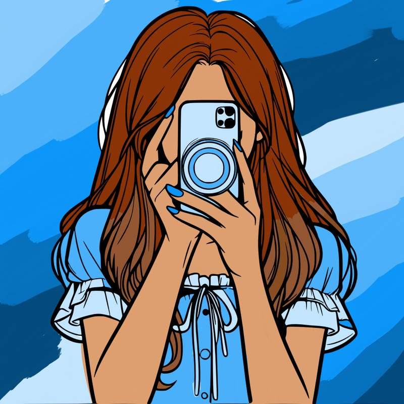 a realistic girl holding her phone taking pictures