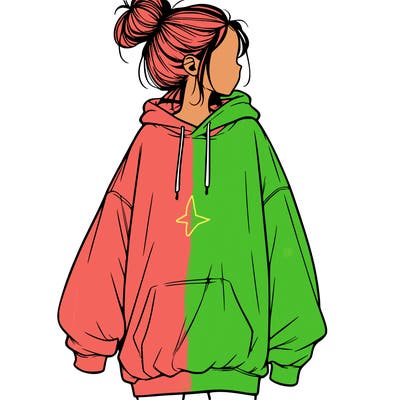 realistic girl with a oversized sweatshirt on and a bun
