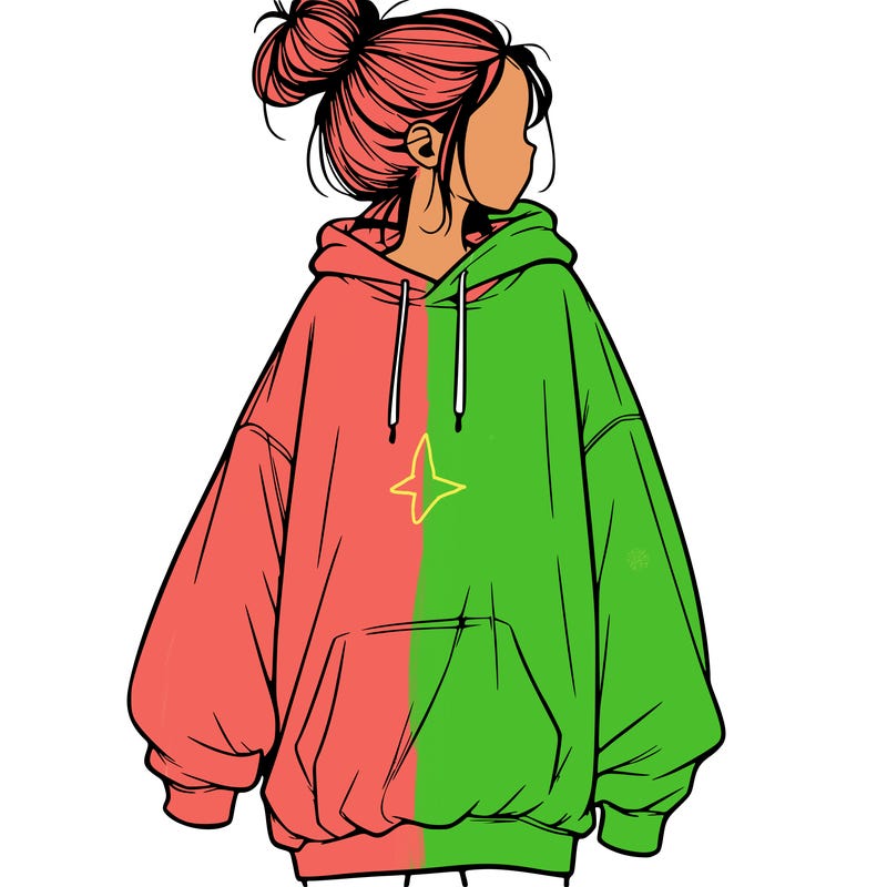 realistic girl with a oversized sweatshirt on and a bun