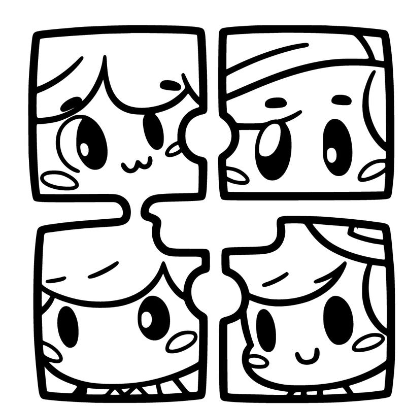 split into four pieces