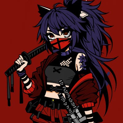 gorgeous edgy anime girl with a ninjato in one hand