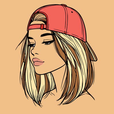 realistic  girl with a backwards hat