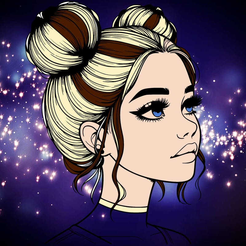 realistic girl with buns on the top of her head