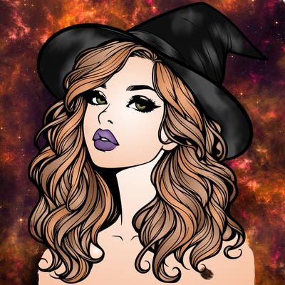 realistic witch girl with wavy hair and lips