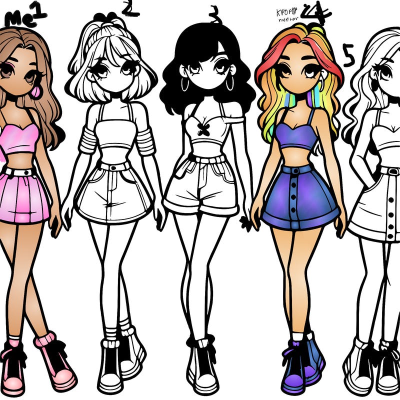 5 girls in crop tops and skirts
