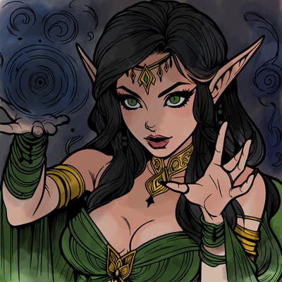 realistic scary beautiful elf sorceress casting spell
