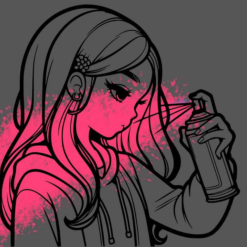 a realistic girl spray painting