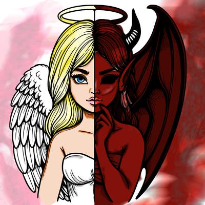 realistic angel half demon