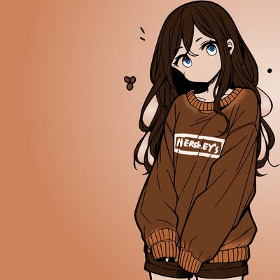 manga teen girl  in a sweater and baggy pants