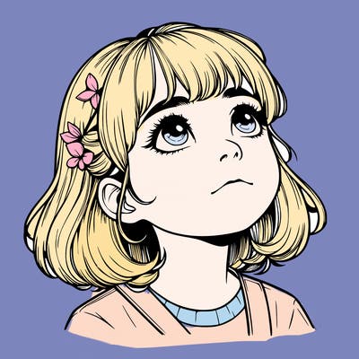 realistic girl looking up