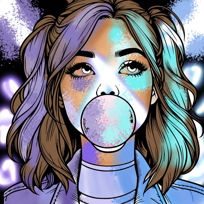 realististic girl blowing bubble -gum