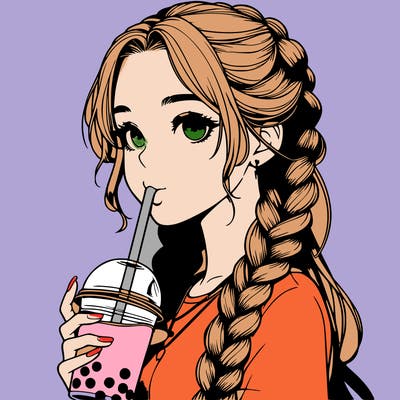 realistic girl with braided hair drinking boba