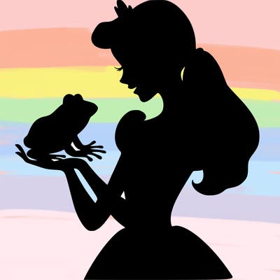 a shadow of a princess holding a frog realistic