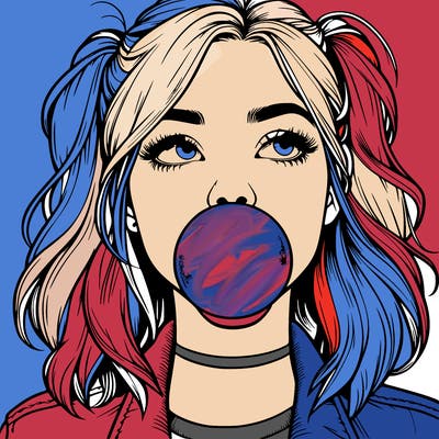 realististic girl blowing bubble -gum