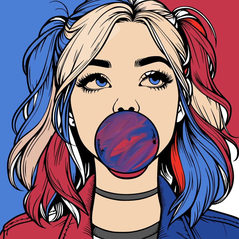 realististic girl blowing bubble -gum