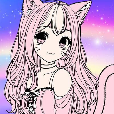 realistic girl with cat ears and a cat tail