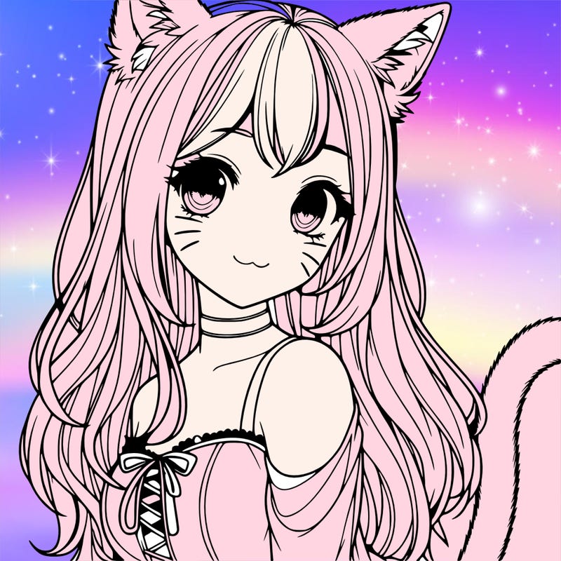 realistic girl with cat ears and a cat tail