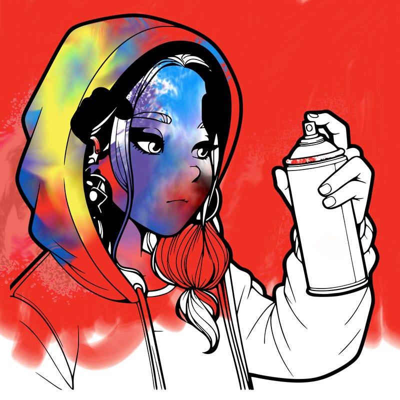 a realistic girl, spray painting