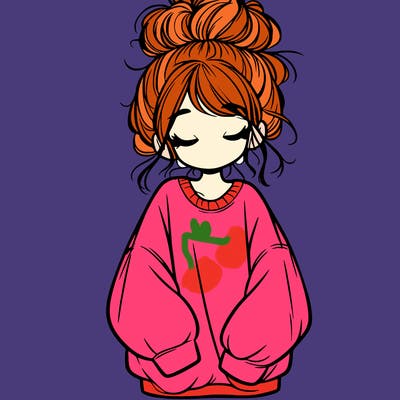 girl with baggy sweatshirt and messy bun