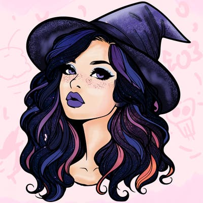 realistic witch girl with wavy hair and lips