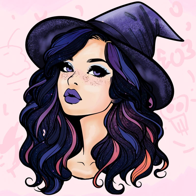 realistic witch girl with wavy hair and lips