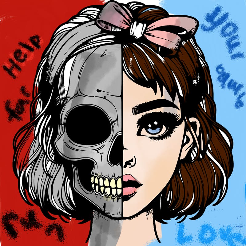realistic girl with half skull mask