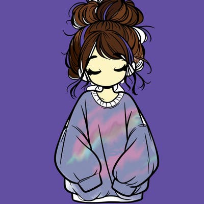 girl with baggy sweatshirt and messy bun