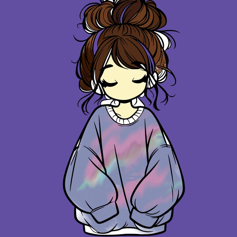 girl with baggy sweatshirt and messy bun