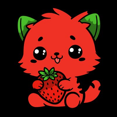 cute cat holding a strawberry