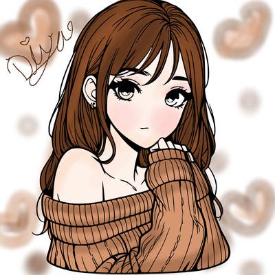 realistic girl with off-shoulder sweater