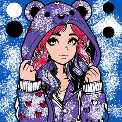 realistic girl in a animal pjs hoodie