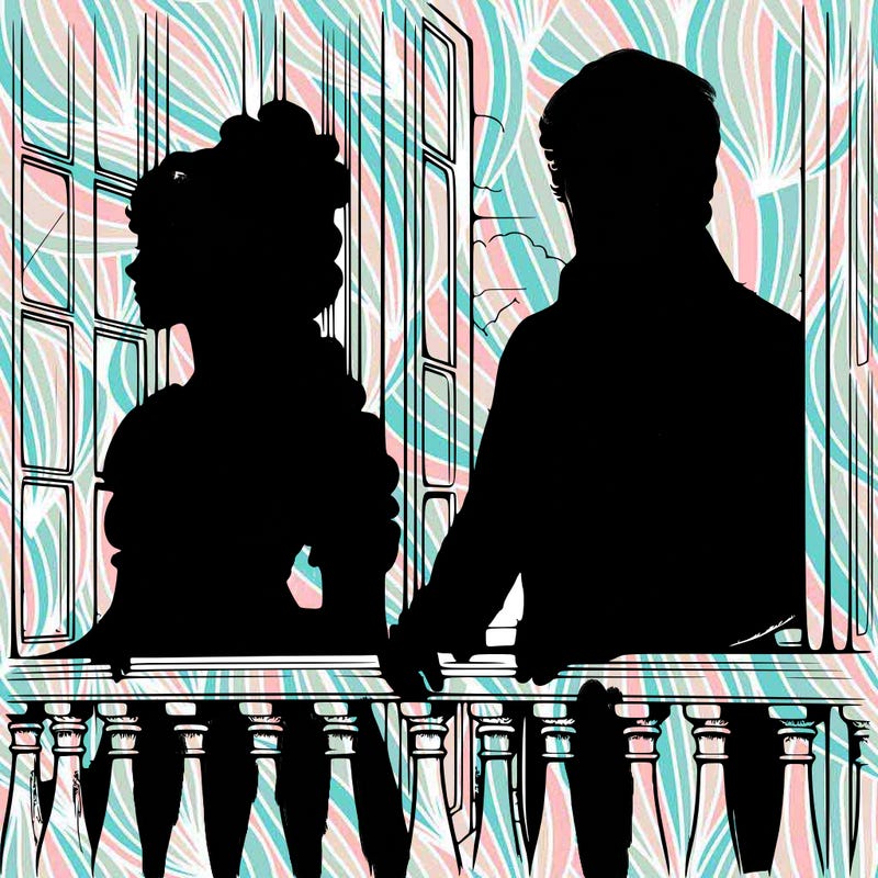 realistic regency era man and woman on balcony
