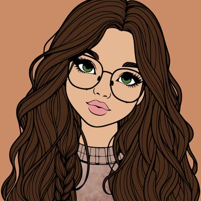 girl with long hair and freckles and glasses realistic