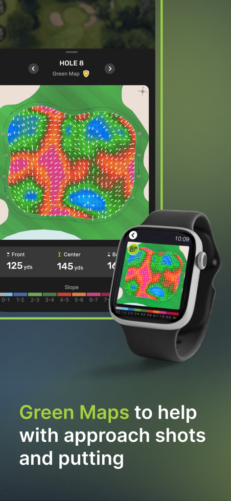 TheGrint: Golf GPS & Scorecard - TheGrint 앱이 iPhone 및 Apple Watch에서 상세한 골프 그린 맵 및 슬로프 분석을 표시합니다.