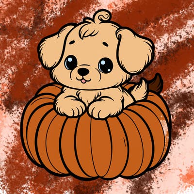 cute little puppy in a pumpkin