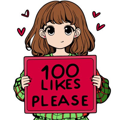 a girl holding a sign saying 100 likes please