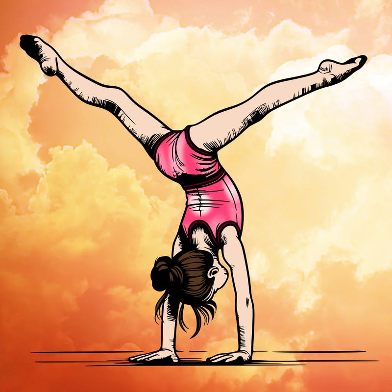 realistic gymnastic hand stand girl in four splits