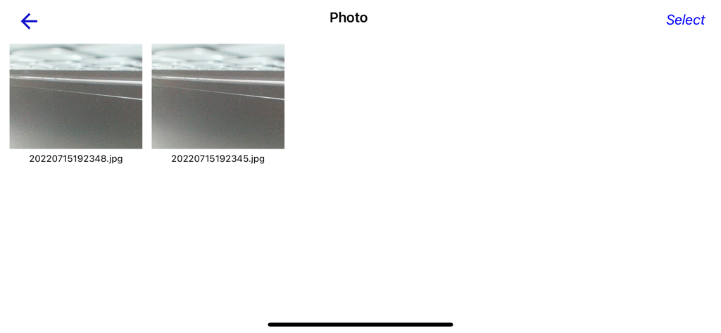 Screenshot der Mo-View App-Fotogalerie mit gespeicherten Inspektionsbildern