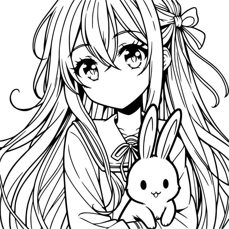 anime girl with long hair holding a bunny