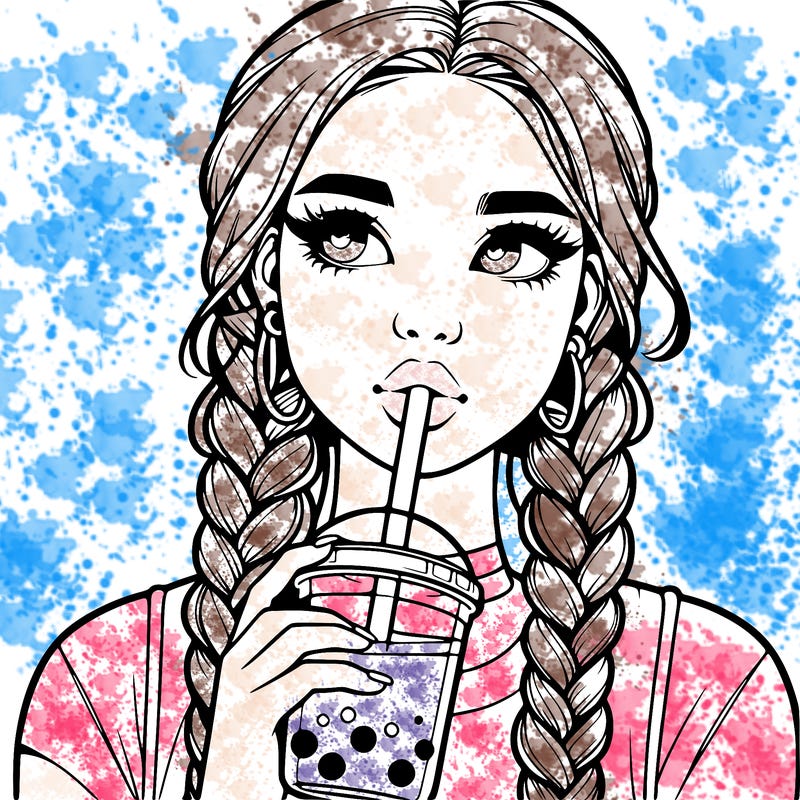 realistic girl with braided hair drinking boba