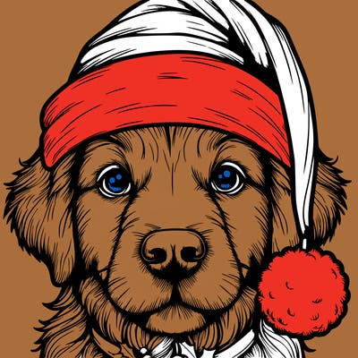 realistic dog with a christmas hat