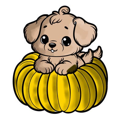 cute little puppy in a pumpkin