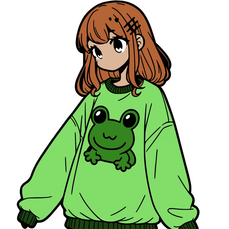 girl wearing frogging sweatshirt