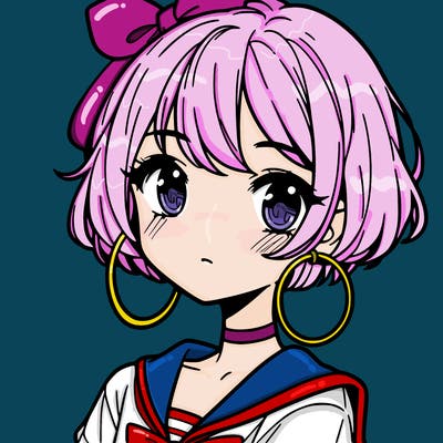 manga girl with short hair and hoop earrings