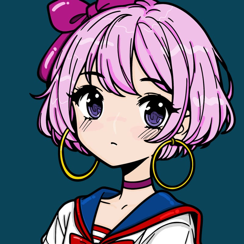 manga girl with short hair and hoop earrings